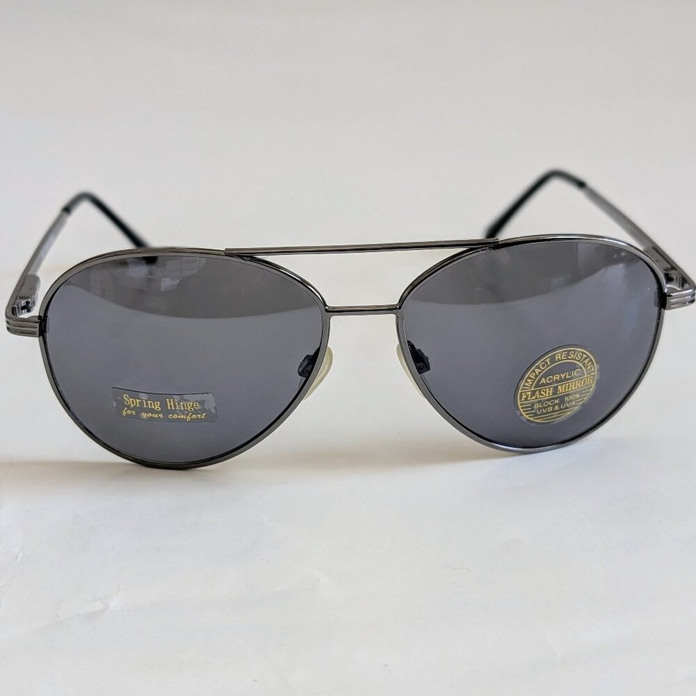 NWT Vintage 90's Aviator Metal Double Bridge Sport Sunglasses (L. Gunmetal)